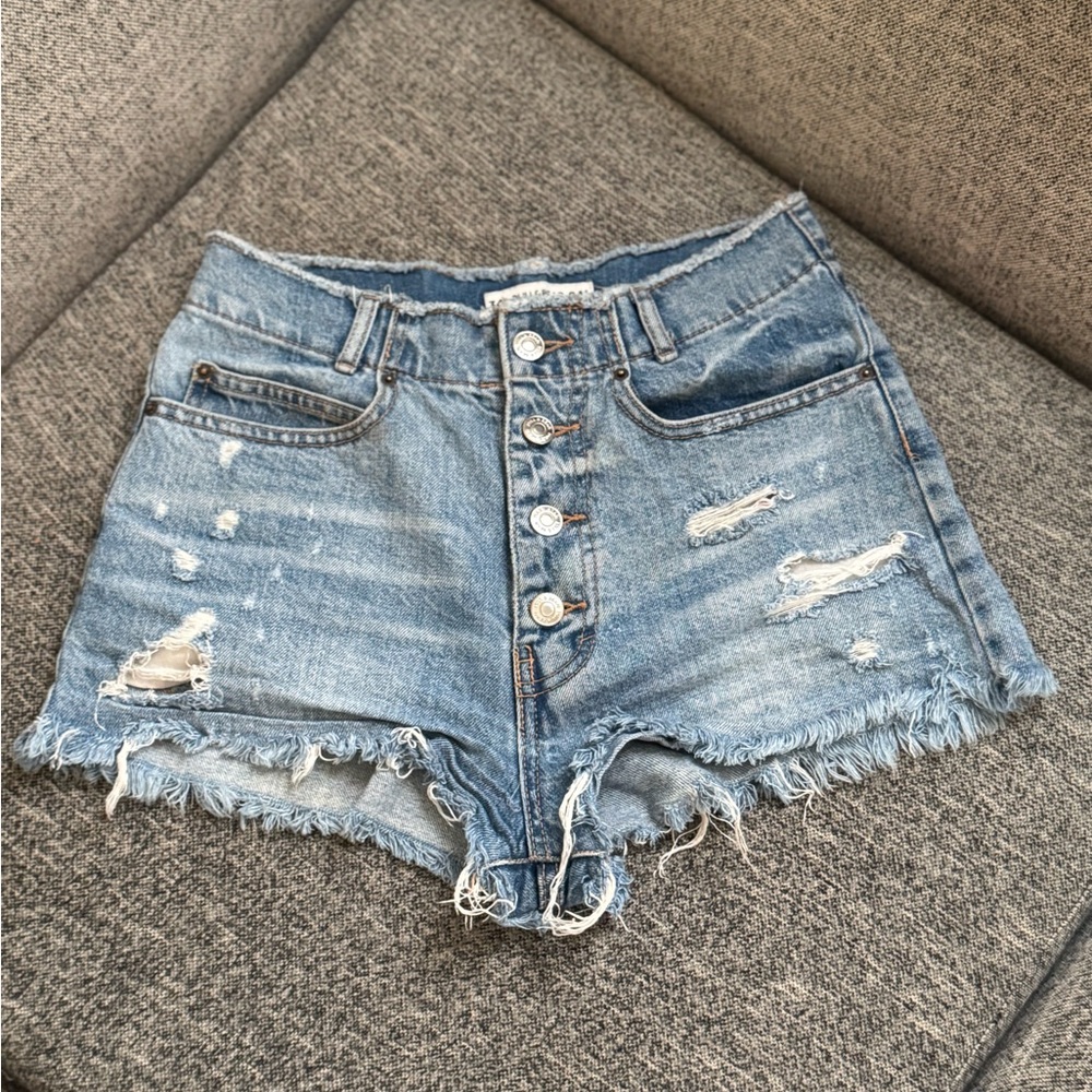 Pull&Bear Light Blue Distressed Jean Shorts